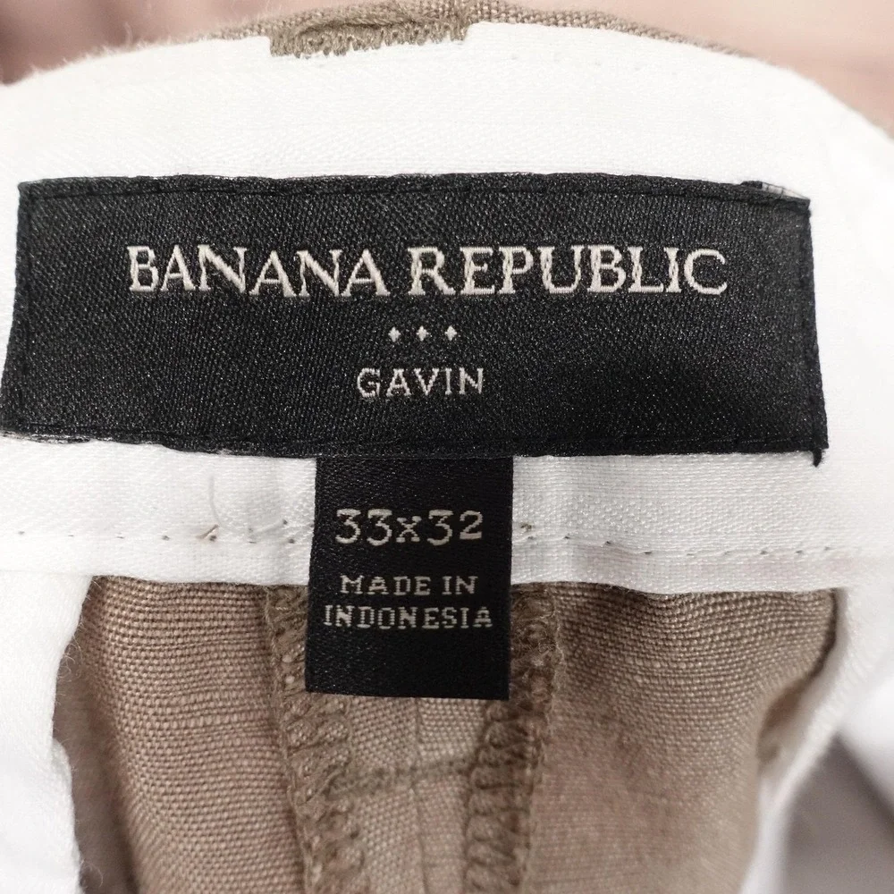 Banana Republic Gavin Chino Pants Mens 33x32 Beige Linen Blend Classic Straight